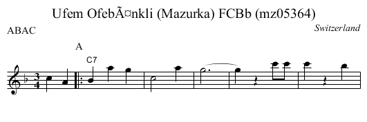 Ufem OfebÃ¤nkli (Mazurka) FCBb (mz05364) - staff notation