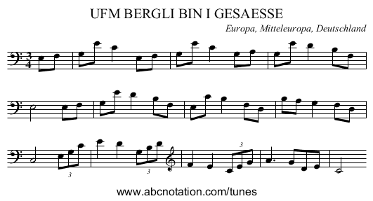 UFM BERGLI BIN I GESAESSE - staff notation