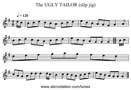 UGLY TAILOR (slip jig), The - staff notation