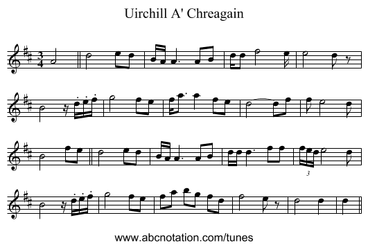 Uirchill A' Chreagain - staff notation