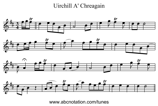 Uirchill A' Chreagain - staff notation