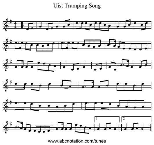 Uist Tramping Song - staff notation