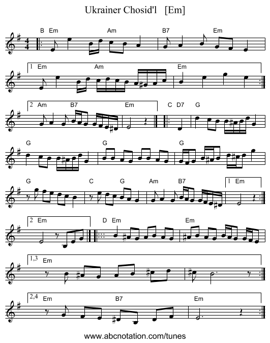 Ukrainer Chosid'l   [Em] - staff notation