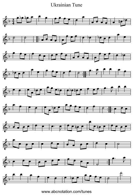 Ukrainian Tune - staff notation