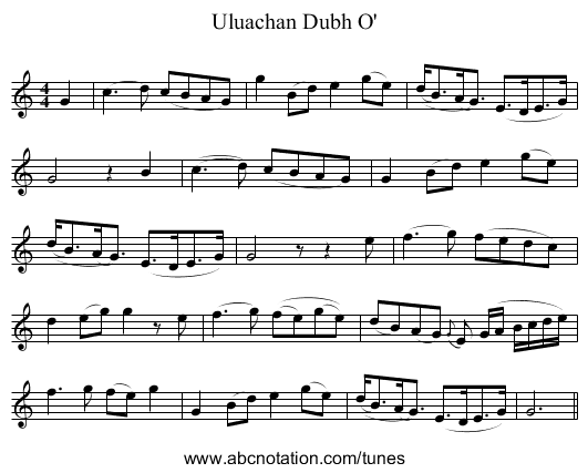 Uluachan Dubh O' - staff notation