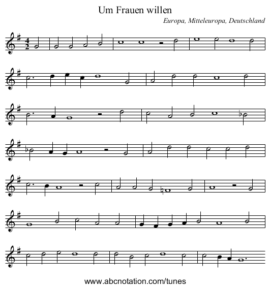 Um Frauen willen - staff notation