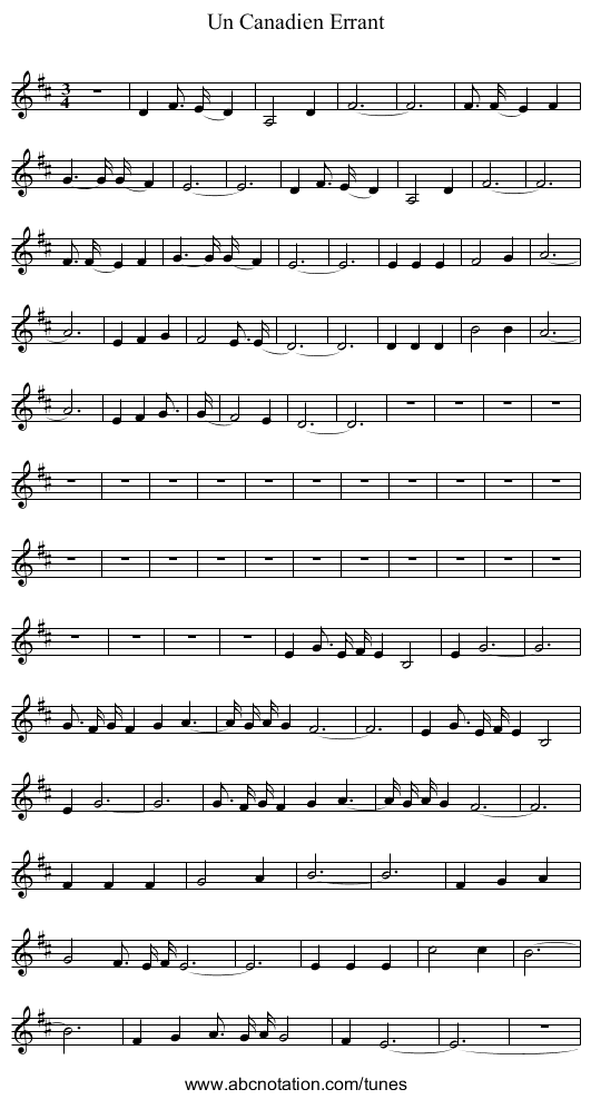 Un Canadien Errant - staff notation