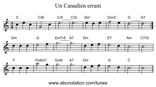 Un Canadien errant - staff notation