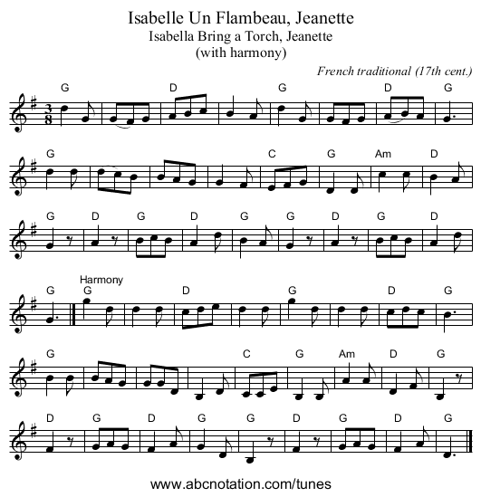 Un Flambeau, Jeanette, Isabelle - staff notation