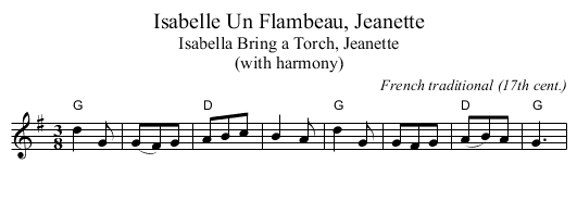 Un Flambeau, Jeanette, Isabelle - staff notation