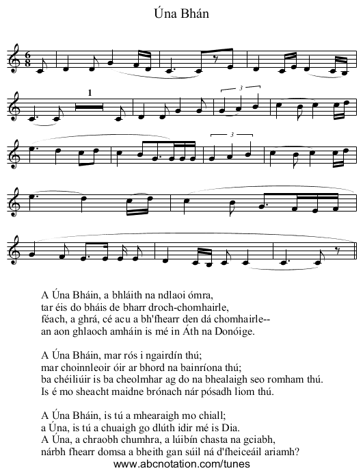 Úna Bhán - staff notation