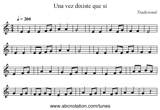 Una vez dixiste que sí - staff notation