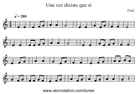 Una vez dixiste que sí - staff notation