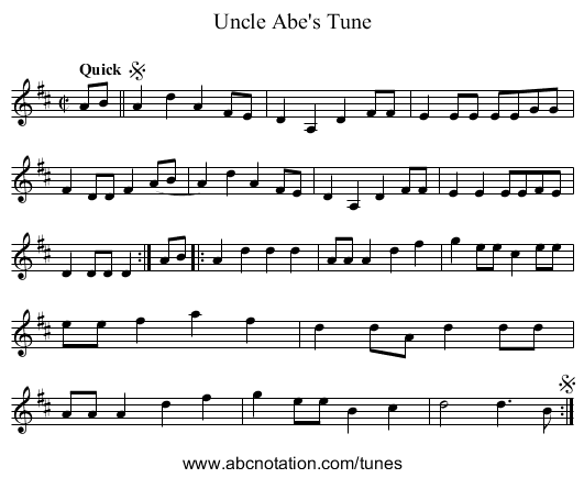 Uncle Abe's Tune - staff notation
