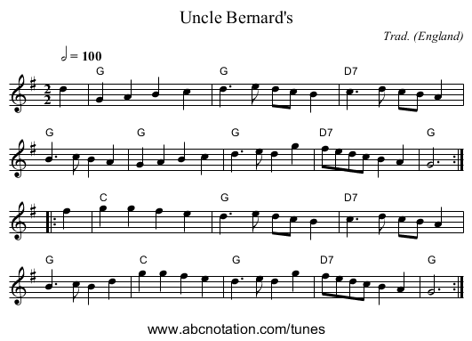 Uncle Bernard's - staff notation