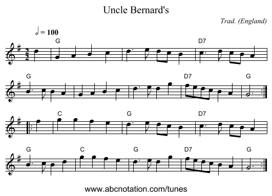 Uncle Bernard's - staff notation