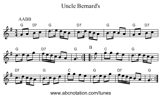 Uncle Bernard's - staff notation