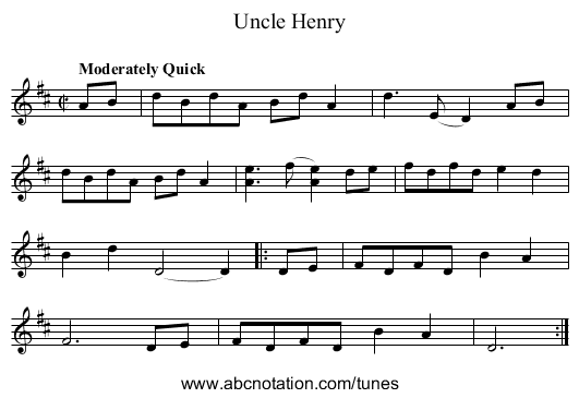 Uncle Henry - staff notation