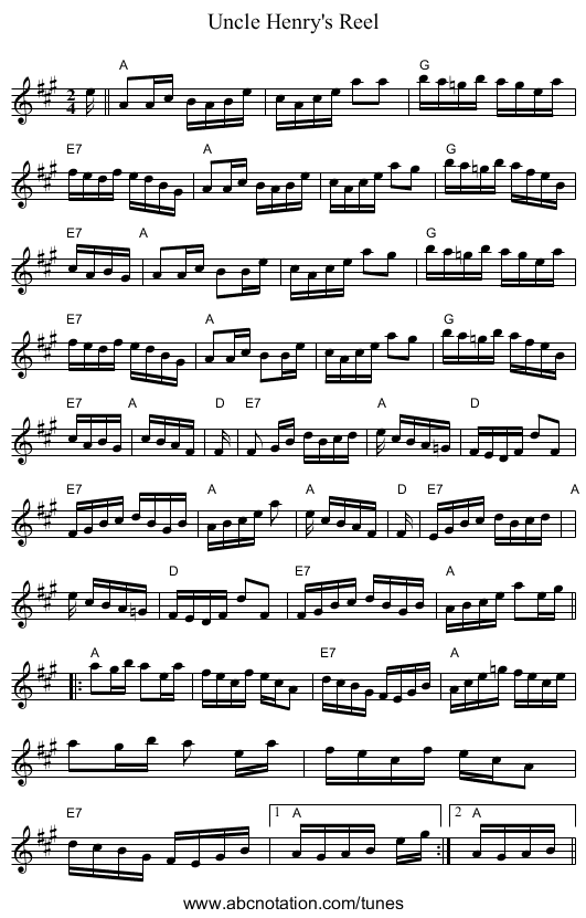 Uncle Henry's Reel - staff notation