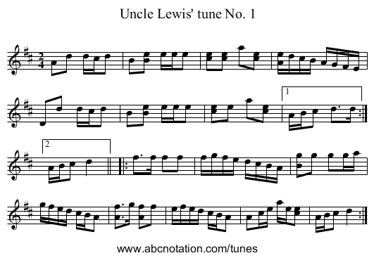 Uncle Lewis' tune No. 1 - staff notation