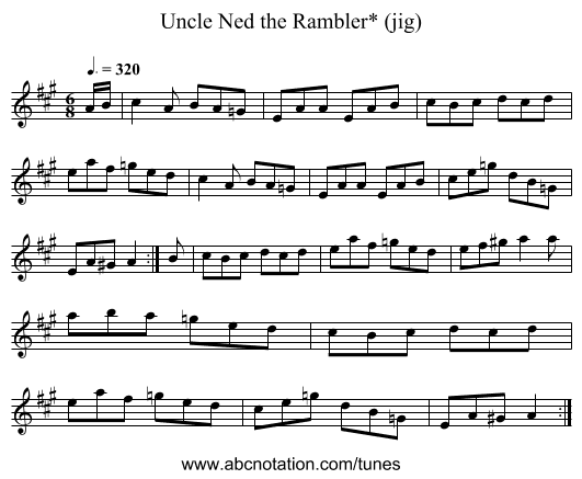 Uncle Ned the Rambler* (jig) - staff notation
