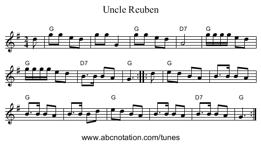 Uncle Reuben - staff notation