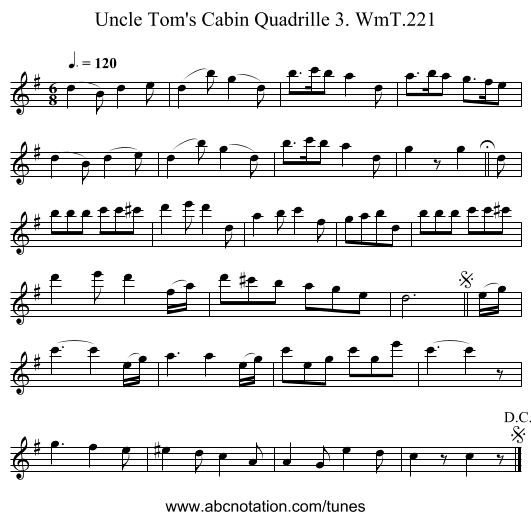 Uncle Tom's Cabin Quadrille 3. WmT.221 - staff notation