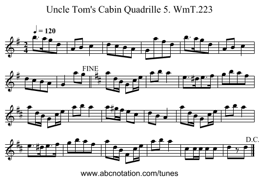 Uncle Tom's Cabin Quadrille 5. WmT.223 - staff notation