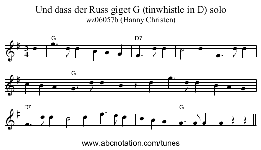 Und dass der Russ giget G (tinwhistle in D) solo - staff notation