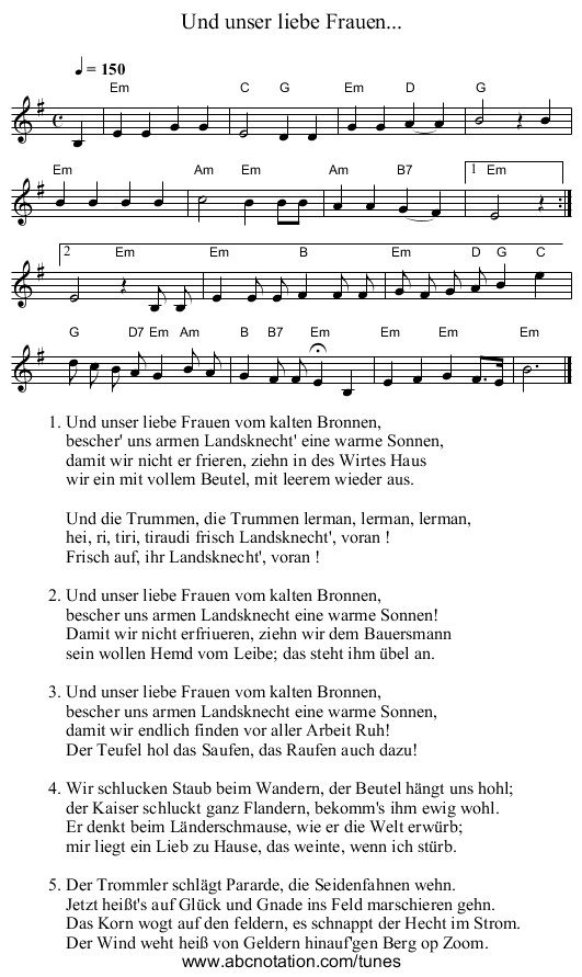 Und unser liebe Frauen... - staff notation