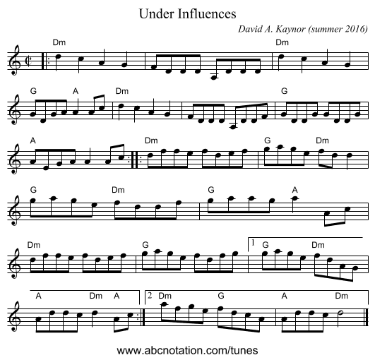 Under Influences - staff notation