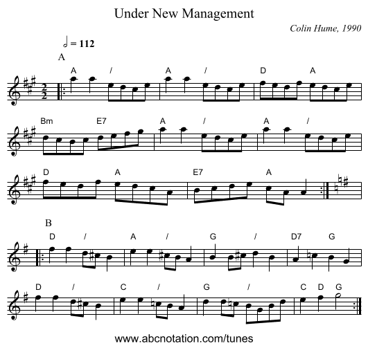 Under New Management - staff notation