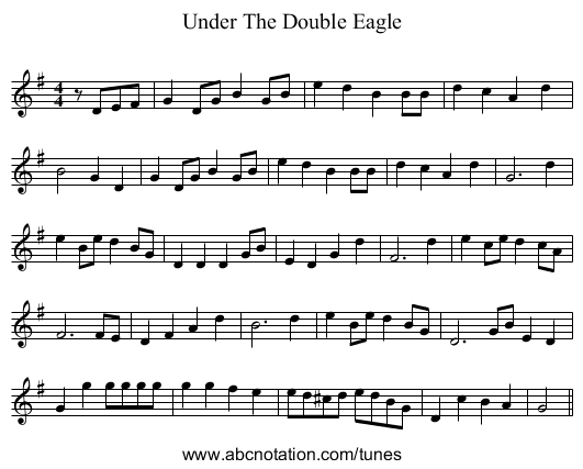 Under The Double Eagle - staff notation