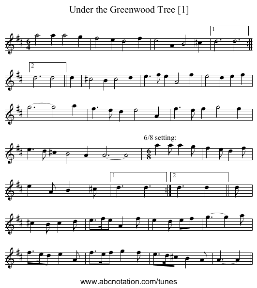 Under the Greenwood Tree [1] - staff notation