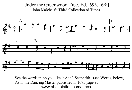 Under the Greenwood Tree. Ed.1695. [6/8] - staff notation