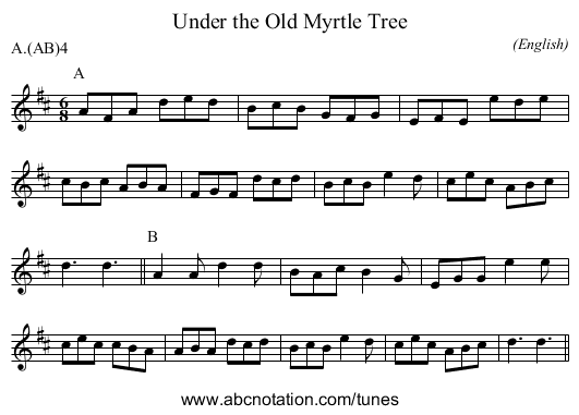 Under the Old Myrtle Tree - staff notation