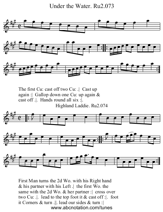 Under the Water. Ru2.073 - staff notation