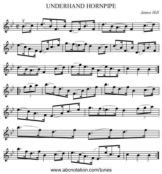 UNDERHAND HORNPIPE - staff notation