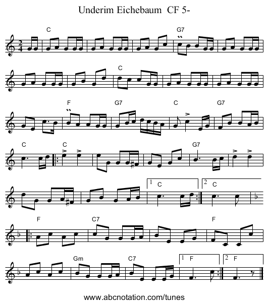 Underim Eichebaum CF 5- - staff notation