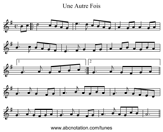 Une Autre Fois - staff notation