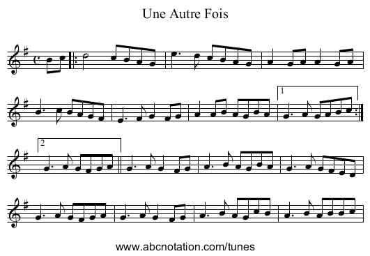 Une Autre Fois - staff notation