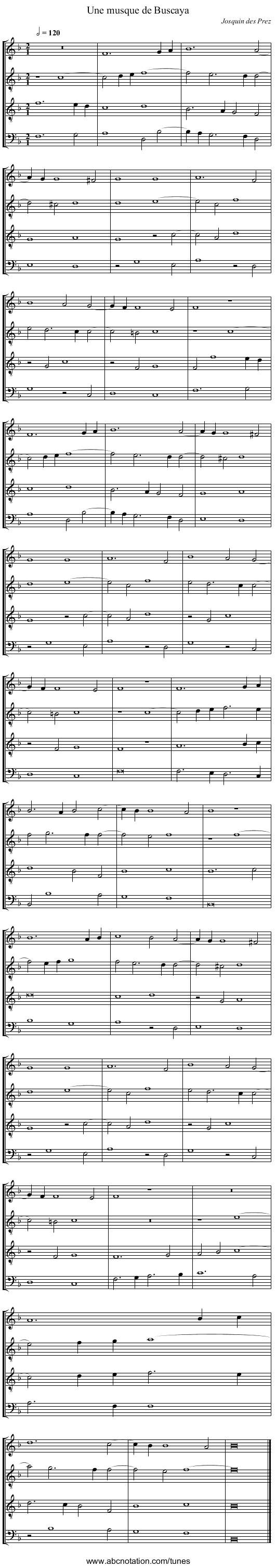 Une musque de Buscaya - staff notation