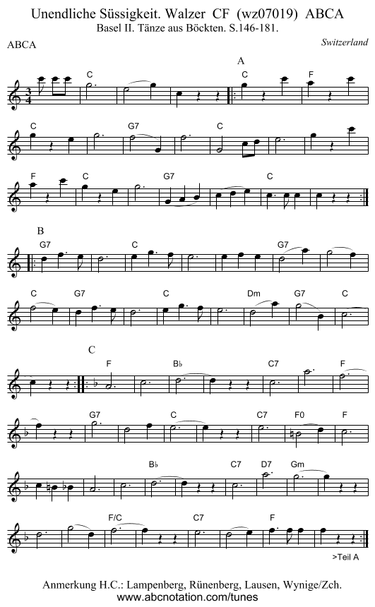 Unendliche Süssigkeit. Walzer  CF  (wz07019)  ABCA - staff notation