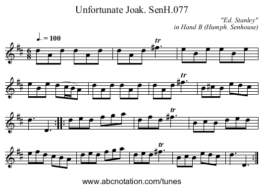 Unfortunate Joak. SenH.077 - staff notation