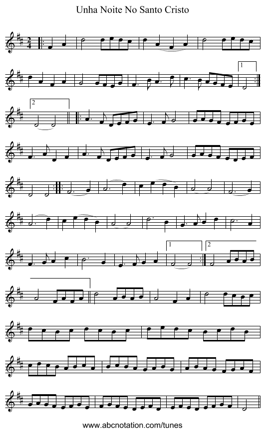 Unha Noite No Santo Cristo - staff notation