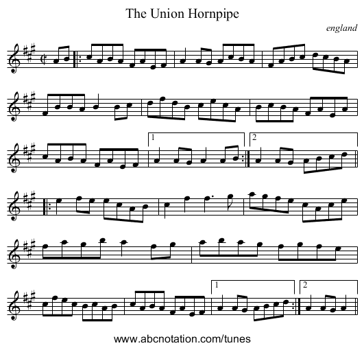 Union Hornpipe, The - staff notation