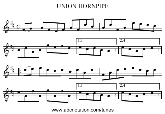 UNION HORNPIPE - staff notation