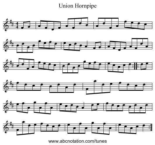 Union Hornpipe - staff notation
