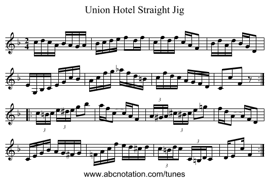 Union Hotel Straight Jig - staff notation