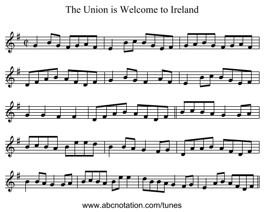 Union is Welcome to Ireland, The - staff notation
